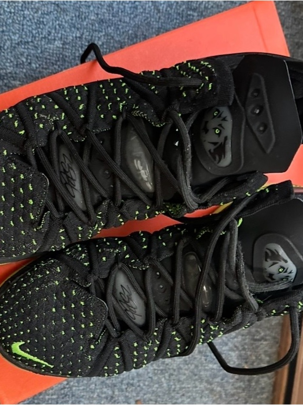Nike Black Knit lebrons  with Neon Green Speckle